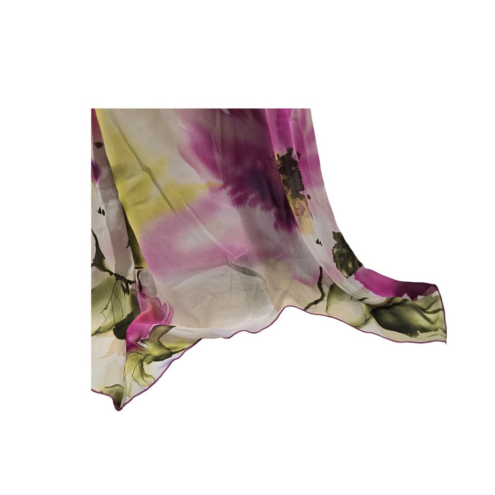 Floral Watercolor V-Neck Smocked Waist Handkerchief Hem Midi Dress Purple Pink - Picture 4 of 5